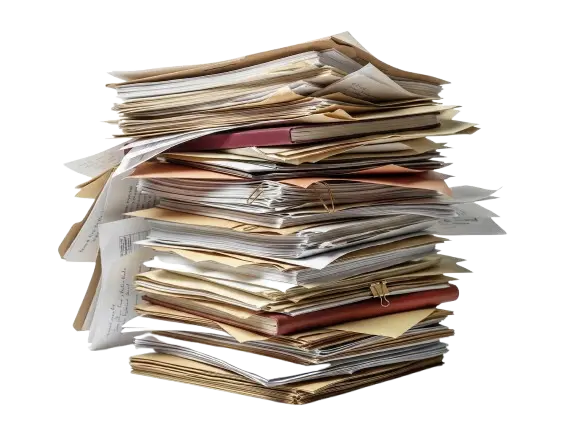 Messy stack of files